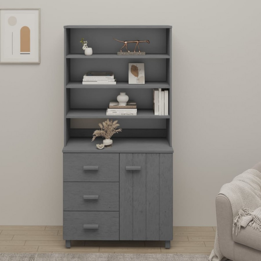 Buffet HAMAR Bois massif de pin Gris foncé