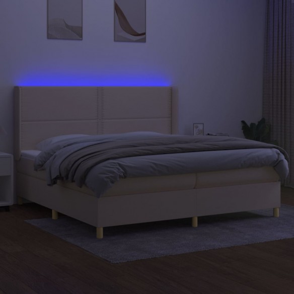 Cadre de lit matelas et LED Crème 200x200 cm Tissu