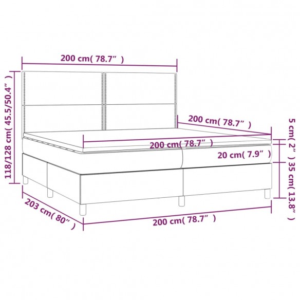 Cadre de lit avec matelas Crème 200x200 cm Tissu