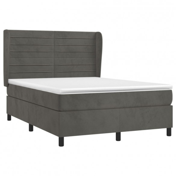 Cadre de lit et matelas Gris foncé 140x190cm Velours