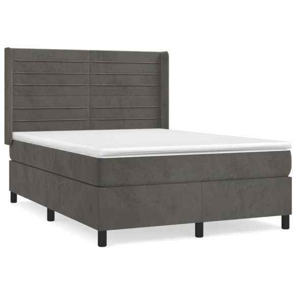 Cadre de lit et matelas Gris foncé 140x190cm Velours