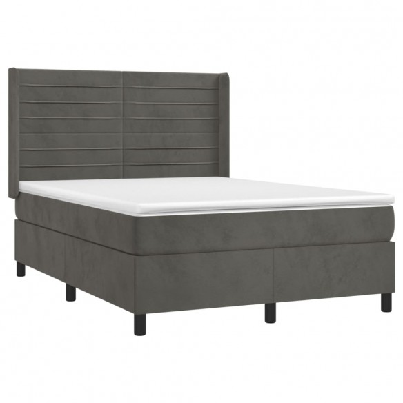 Cadre de lit et matelas Gris foncé 140x190cm Velours