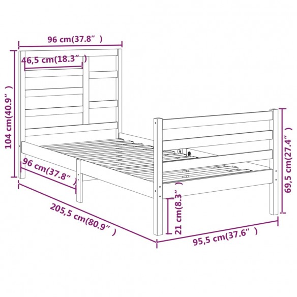 Cadre de lit Marron miel Bois massif 90x200 cm