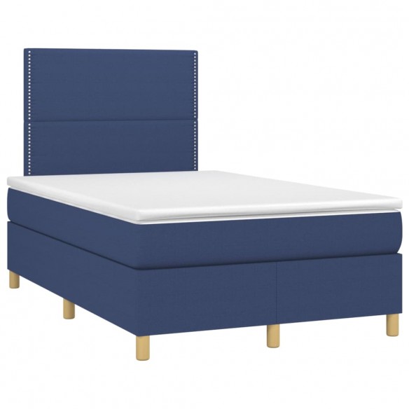 Cadre de lit et matelas et LED Bleu 120x200 cm Tissu