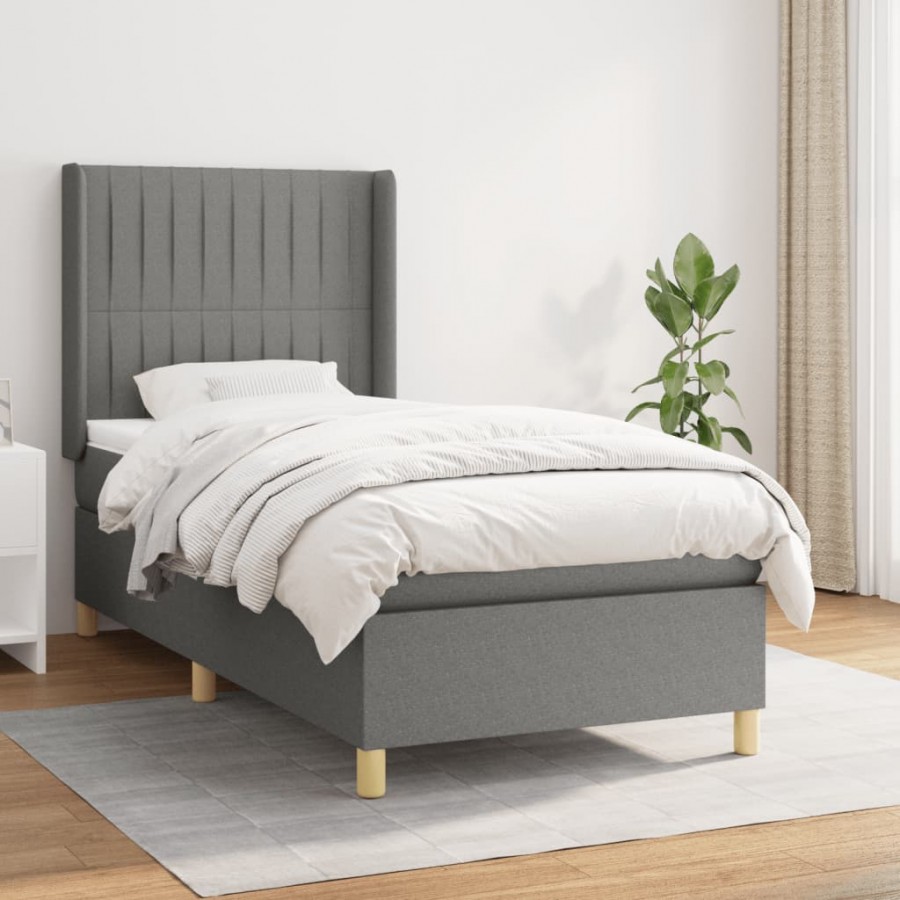 Cadre de lit et matelas Gris foncé 90x190 cm Tissu