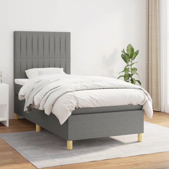 Cadre de lit avec matelas Gris foncé 90x200 cm Tissu