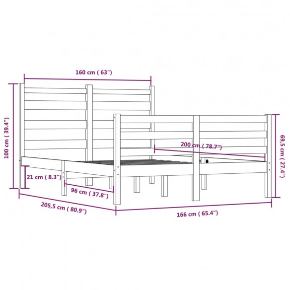 Cadre de lit Bois de pin massif 160x200 cm Blanc