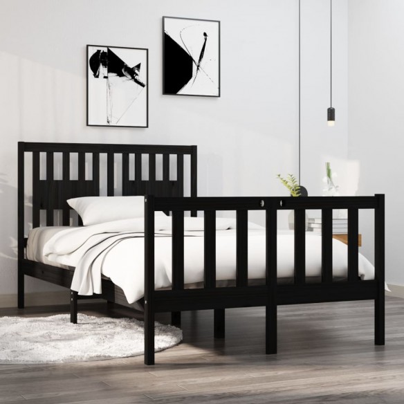 Cadre de lit Noir Bois massif 120x190 cm Petit Double