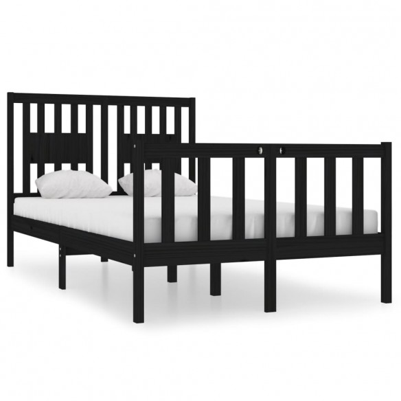 Cadre de lit Noir Bois massif 120x190 cm Petit Double