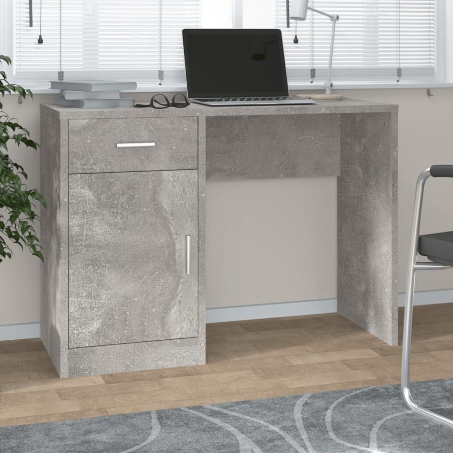 Bureau avec tiroir et armoire Gris béton 100x40x73 cm