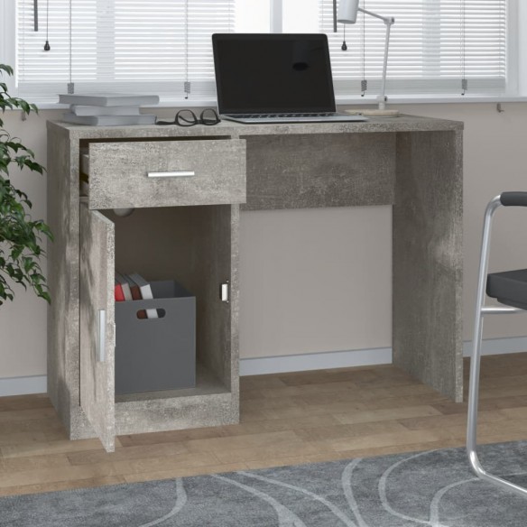 Bureau avec tiroir et armoire Gris béton 100x40x73 cm