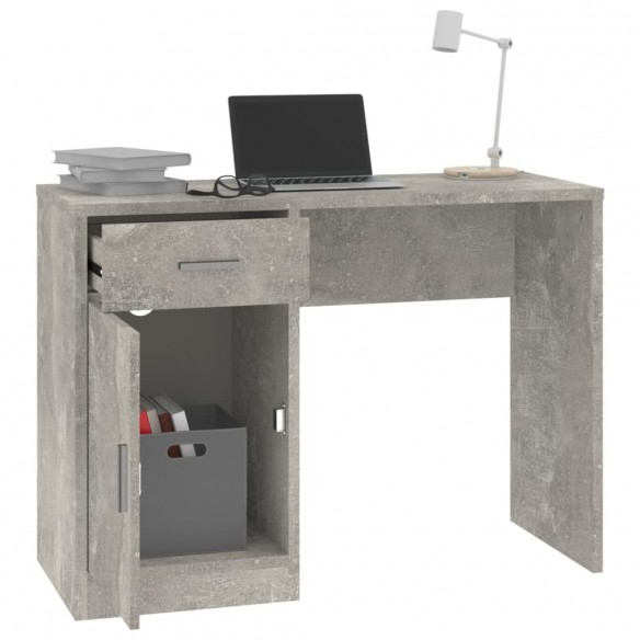 Bureau avec tiroir et armoire Gris béton 100x40x73 cm