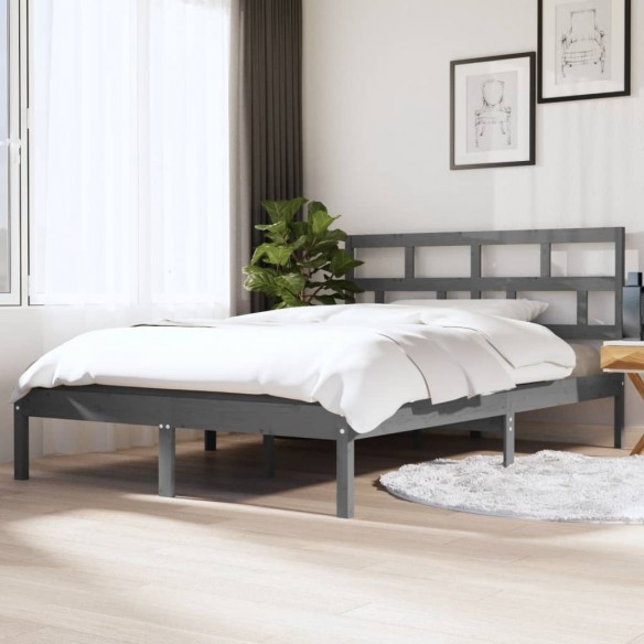 Cadre de lit Gris Bois massif 135x190 cm Double