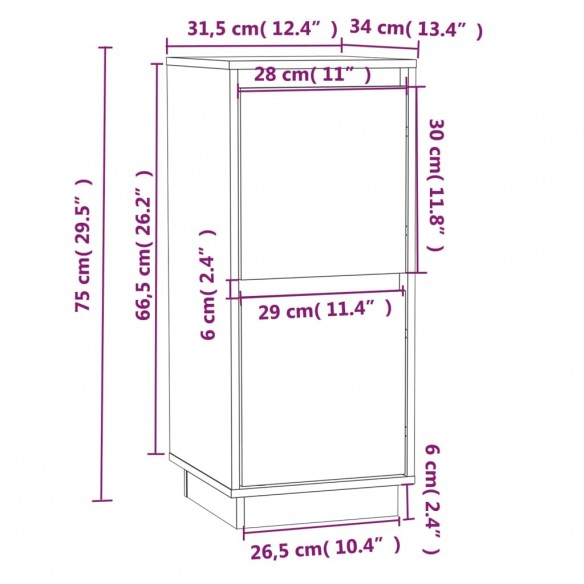 Buffet Gris 31,5x34x75 cm Bois massif de pin