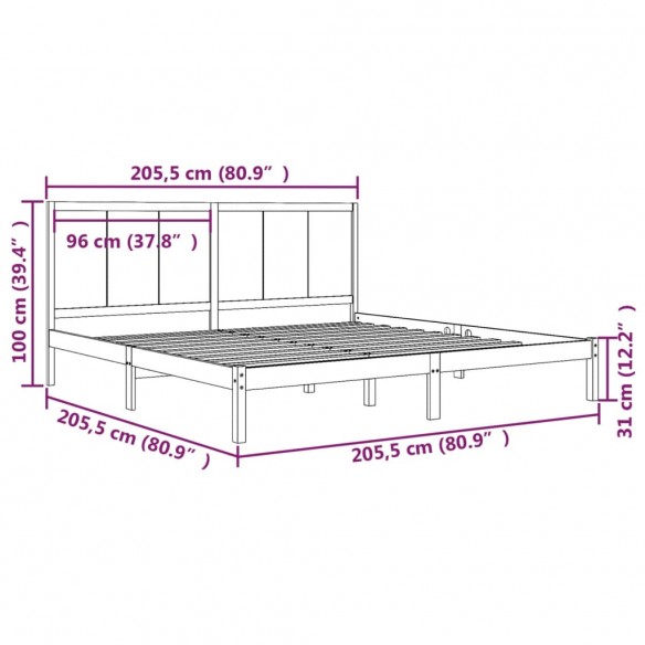 Cadre de lit Blanc Bois de pin massif 200x200 cm