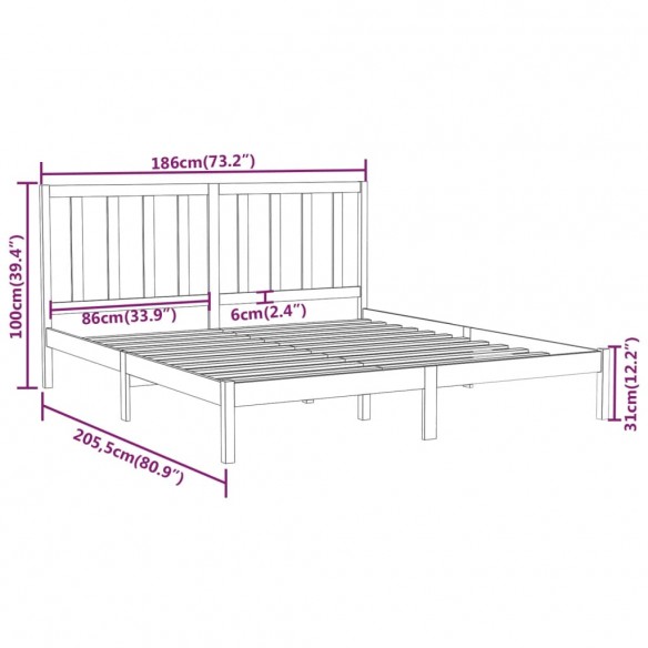 Cadre de lit Blanc Bois massif 180x200 cm Super King