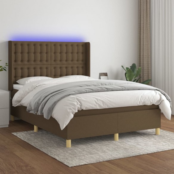 Cadre de lit matelas et LED Marron foncé 140x200 cm