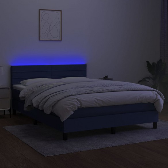 Cadre de lit avec matelas LED Bleu 140x190 cm Tissu