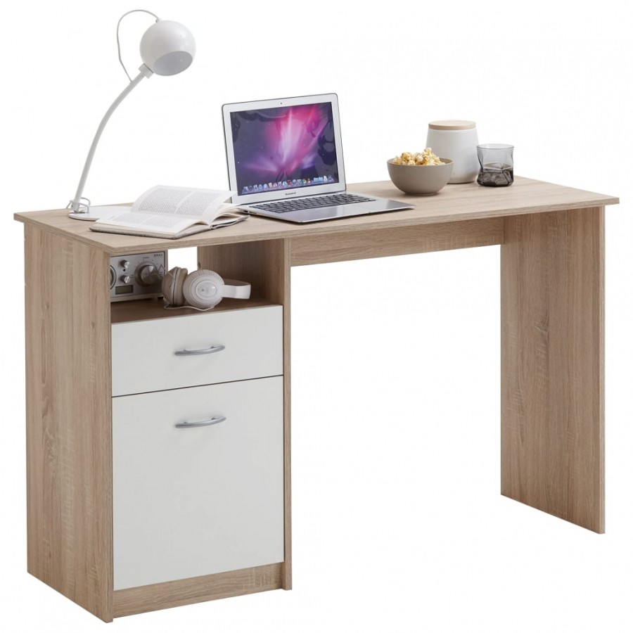 FMD Bureau avec 1 tiroir 123 x 50 x 76,5 cm Chêne et blanc