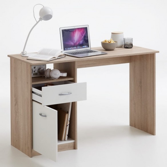 FMD Bureau avec 1 tiroir 123 x 50 x 76,5 cm Chêne et blanc