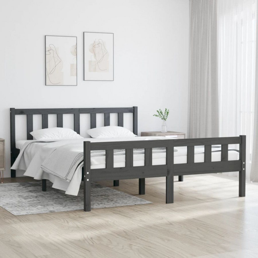 Cadre de lit Gris Bois massif 140x190 cm