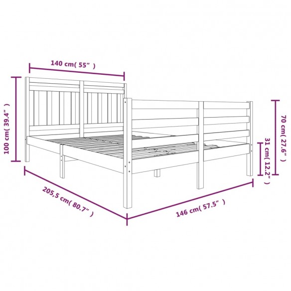 Cadre de lit Marron miel Bois massif 140x200 cm