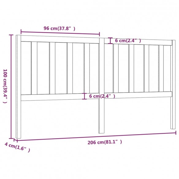 Tête de lit 206x4x100 cm Bois massif de pin