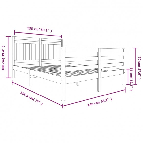 Cadre de lit Bois massif 135x190 cm Double