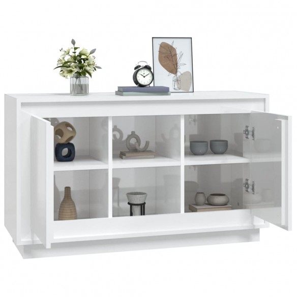 Buffet blanc brillant 102x35x60 cm bois d'ingénierie