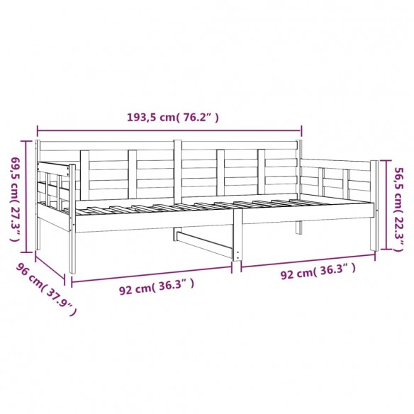 Lit de jour Marron miel Bois de pin massif 90x190 cm