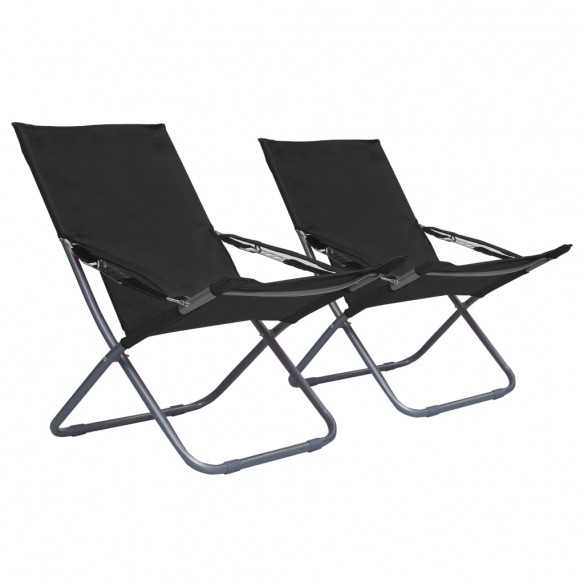 Chaises pliables de plage 2 pcs Tissu Noir