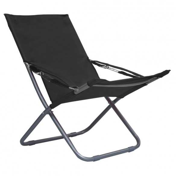 Chaises pliables de plage 2 pcs Tissu Noir