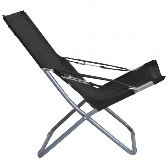 Chaises pliables de plage 2 pcs Tissu Noir