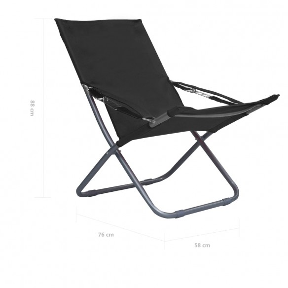 Chaises pliables de plage 2 pcs Tissu Noir