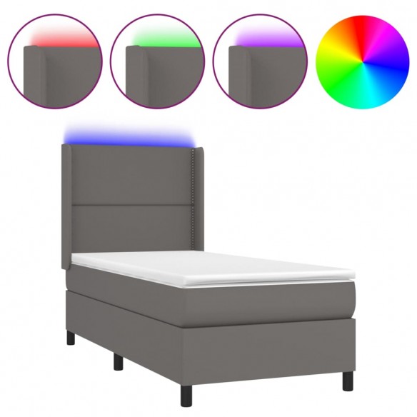 Cadre de lit matelas LED Gris 100x200 cm Similicuir