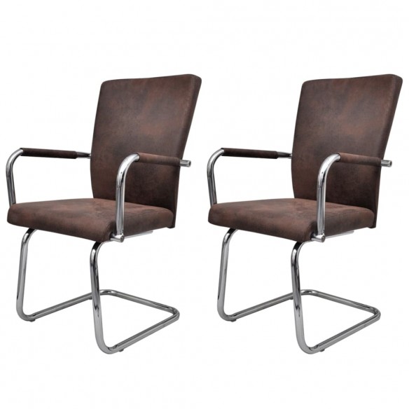 Chaises à manger cantilever lot de 2 marron tissu cuir