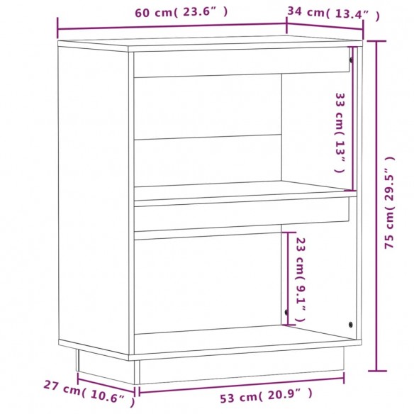 Armoire console Noir 60x34x75 cm Bois de pin solide