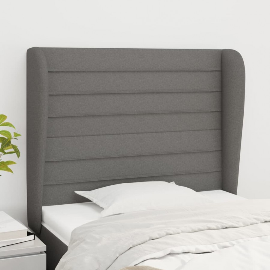 Tête de lit avec oreilles Gris foncé 103x23x118/128 cm Tissu