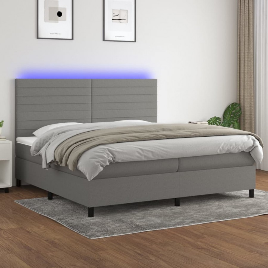 Cadre de lit et matelas et LED Gris foncé 200x200 cm