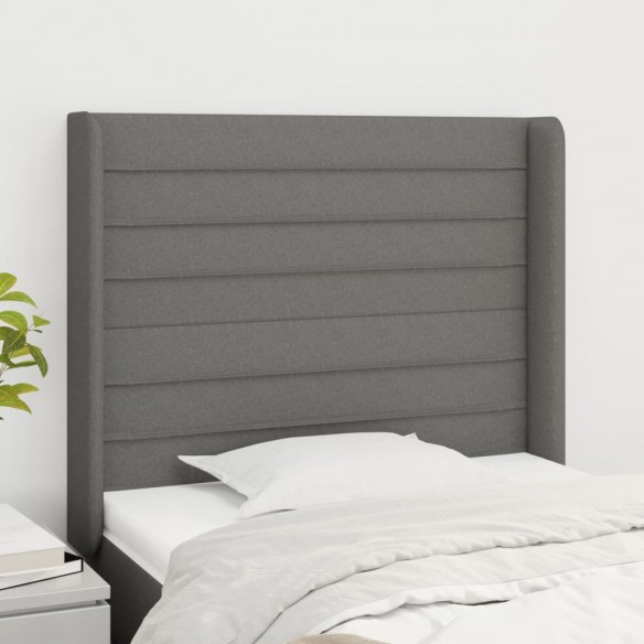 Tête de lit avec oreilles Gris foncé 103x16x118/128 cm Tissu