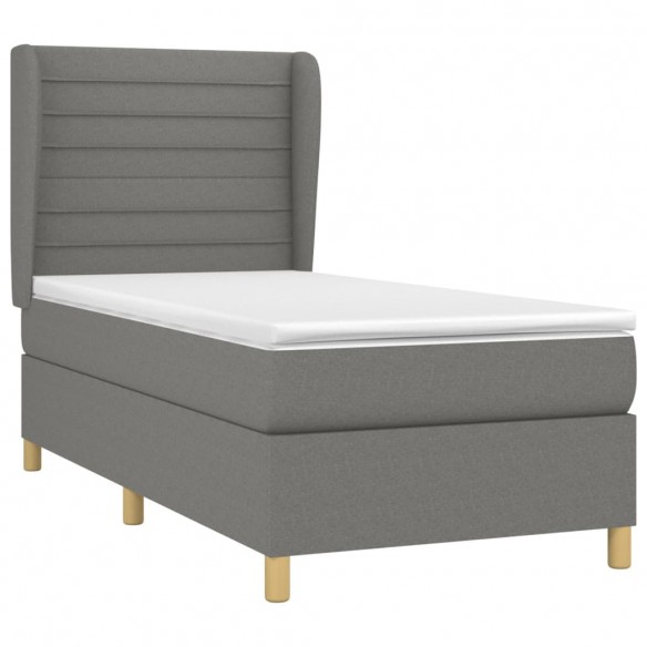 Cadre de lit avec matelas Gris foncé 100x200cm Tissu