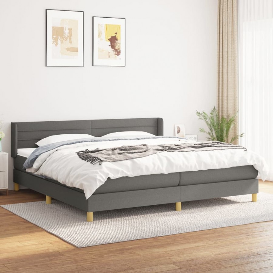 Cadre de lit avec matelas Gris foncé 200x200cm Tissu