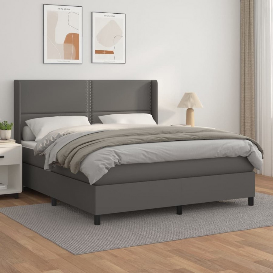 Cadre de lit avec matelas Gris 160x200 cm Similicuir