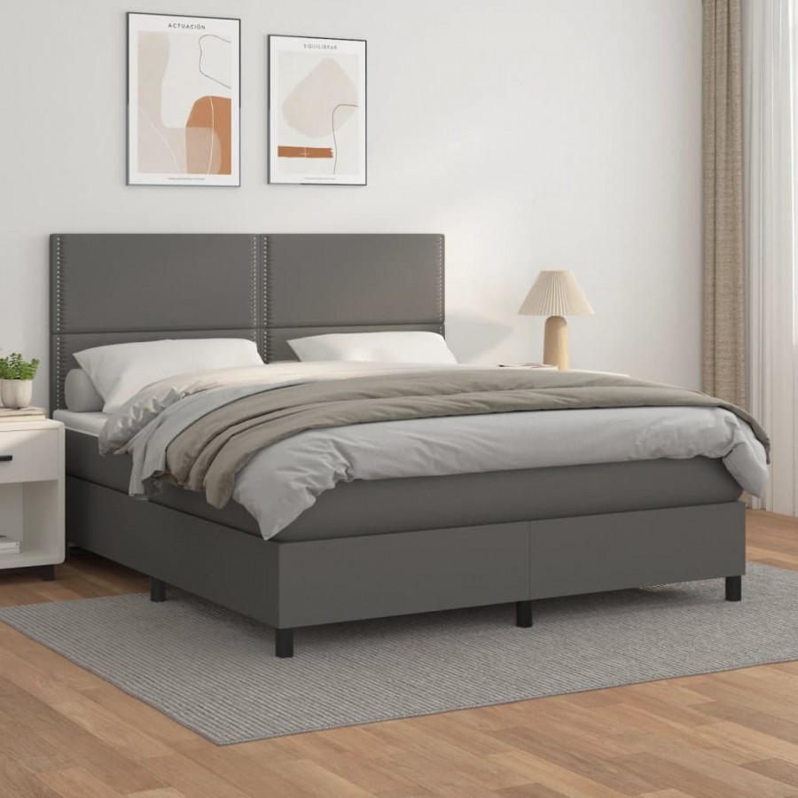 Cadre de lit avec matelas Gris 160x200 cm Similicuir