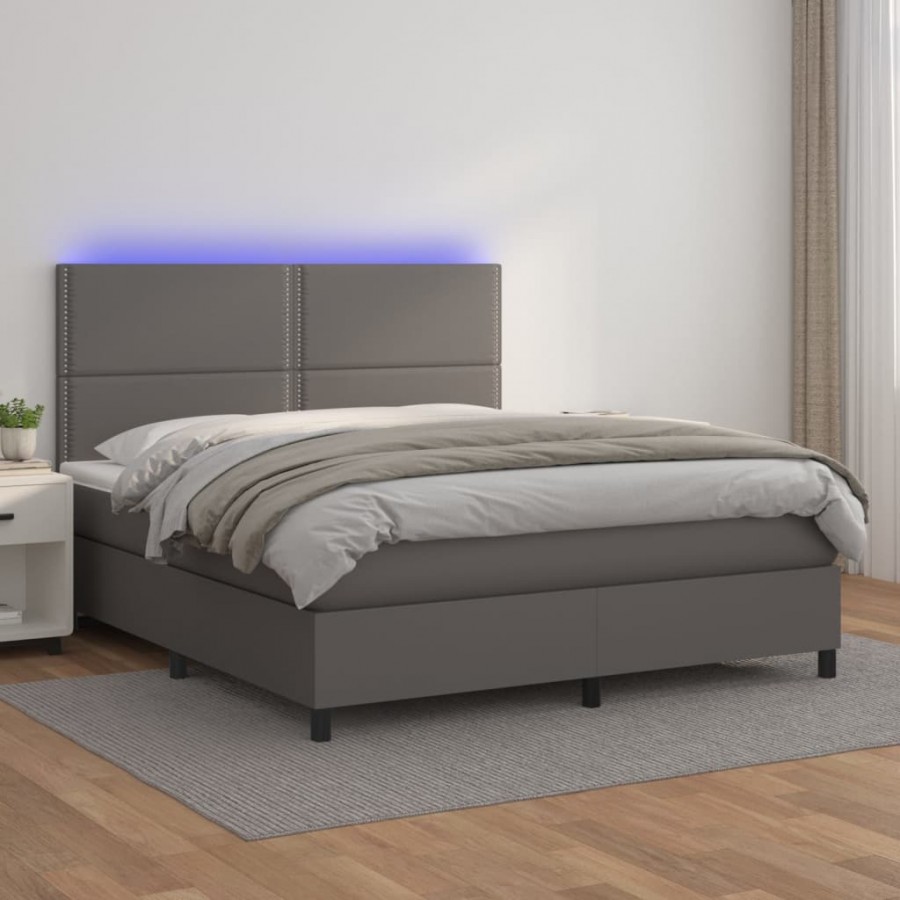 Cadre de lit avec matelas et LED Gris 160x200 cm