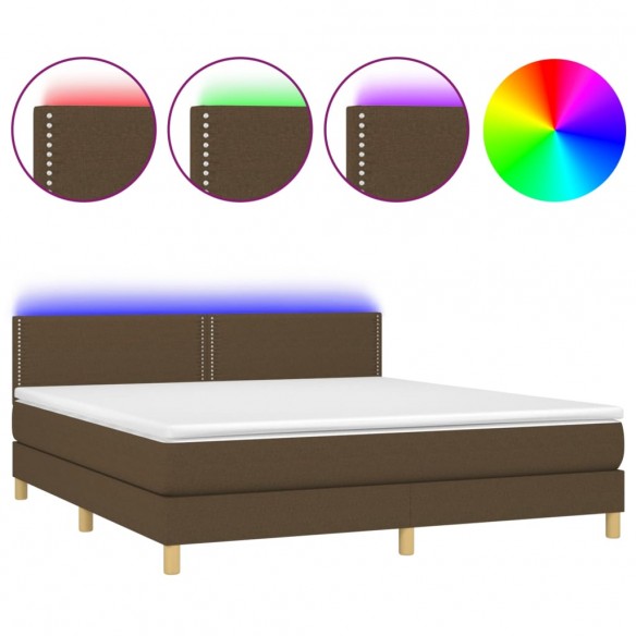 Cadre de lit matelas et LED Marron foncé 180x200cm