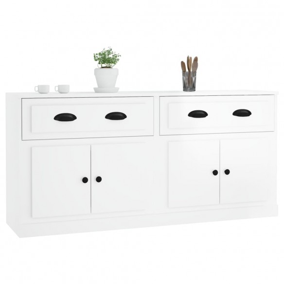 Buffets 2 pcs blanc brillant bois d'ingénierie