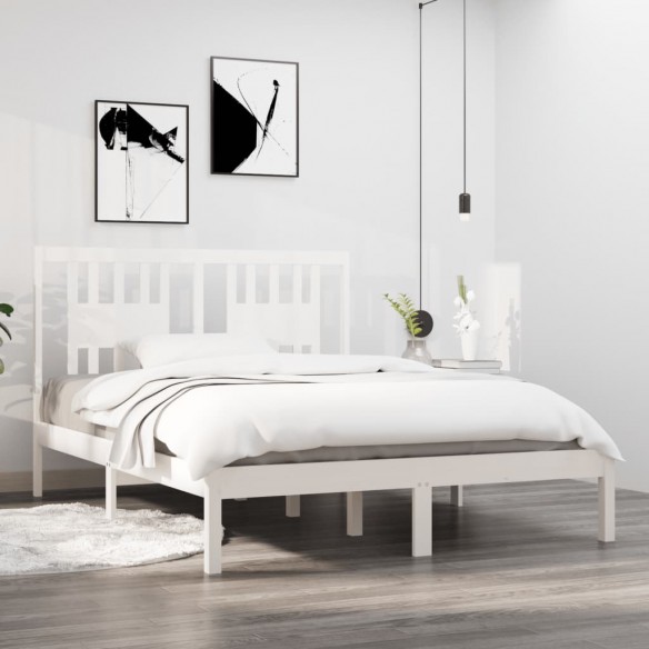 Cadre de lit Blanc Bois massif 135x190 cm Double