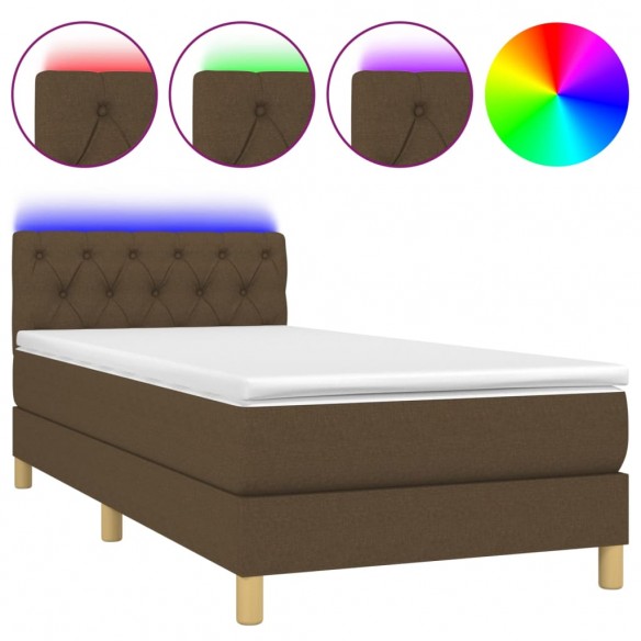 Cadre de lit et matelas et LED Marron foncé 80x200cm