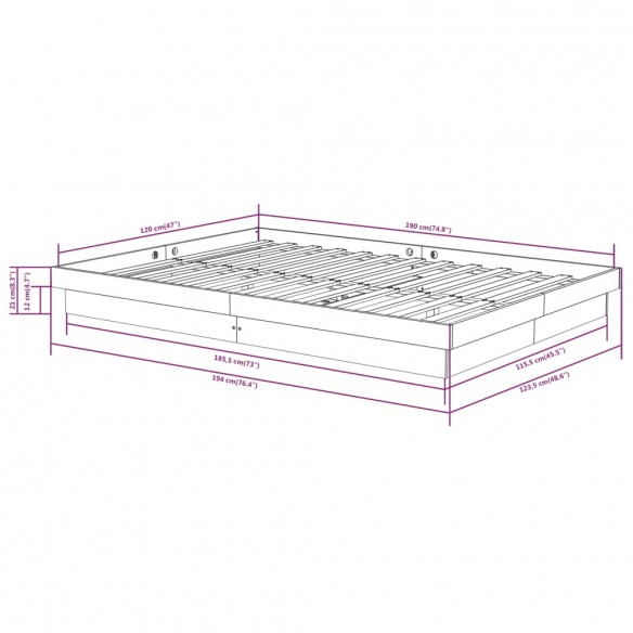 Cadre de lit Marron miel Bois massif 120x190 cm Petit Double